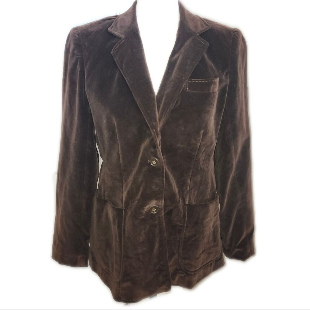 Chocolate Brown Velour Button Front Blazer Jacket, Size 10 (Fits Like 6/8)